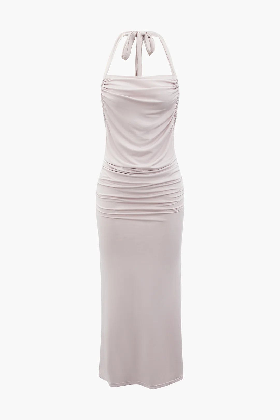 Halter Neck Backless Tie Up Ruched Sleeveless Midi Dress - Flockneti