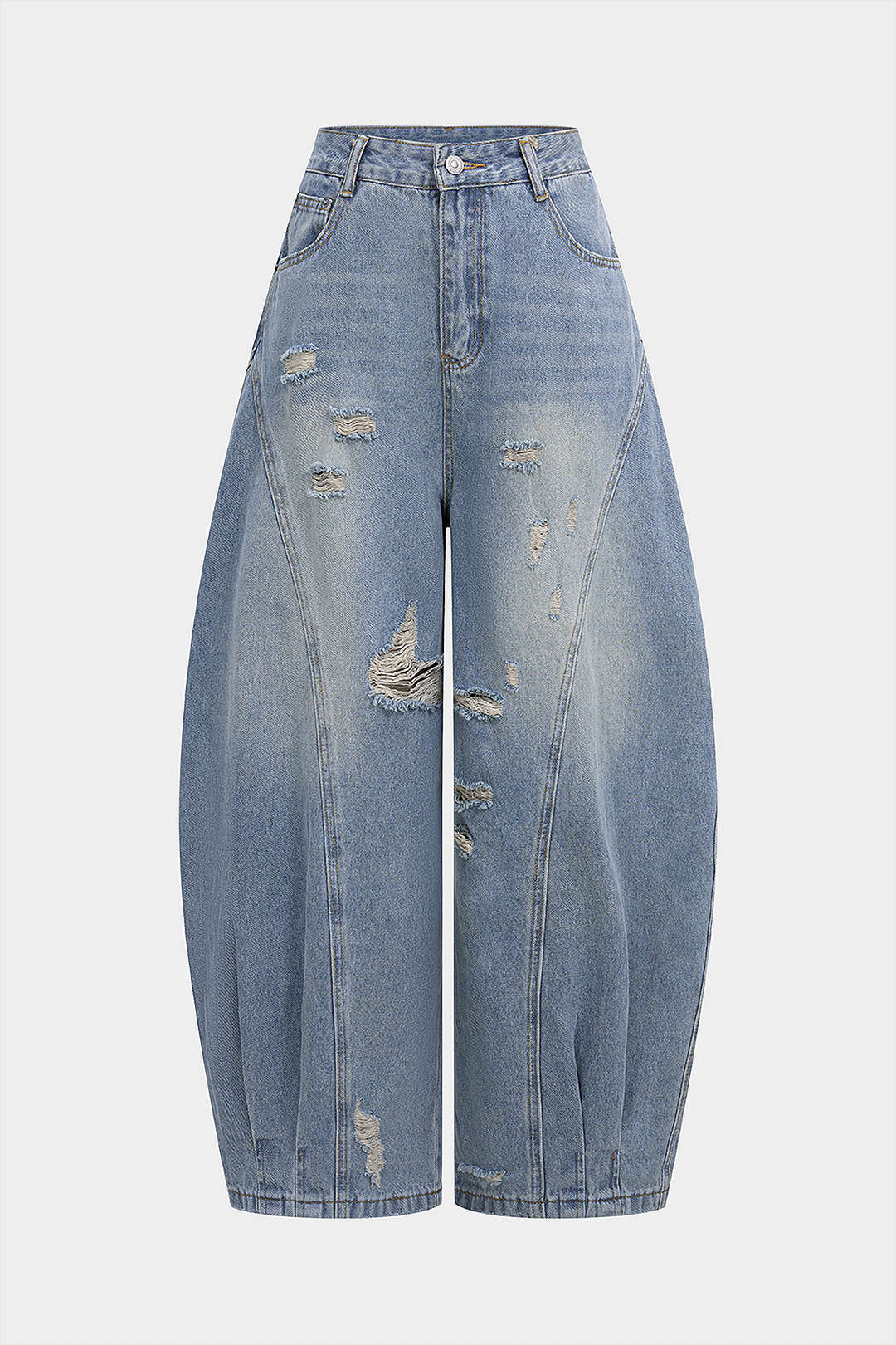 Denim Ripped Wide Leg Jeans - Flockneti
