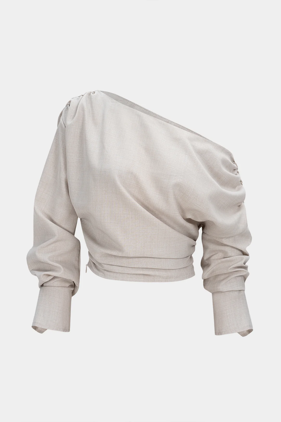 One Shoulder Ruched Long-Sleeve Shirt - Flockneti