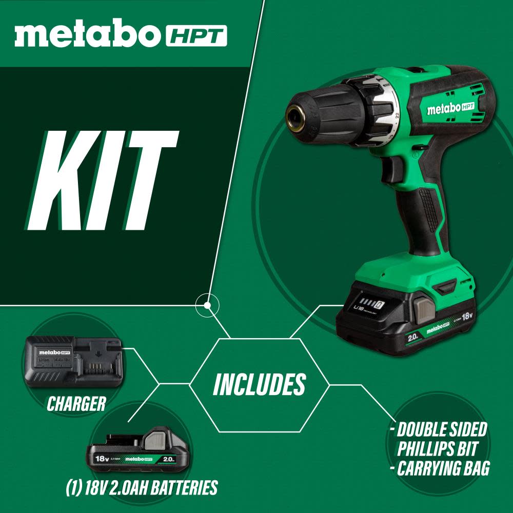 Metabo HPT 18V Drill Driver Cordless Brushed Kit - Flockneti