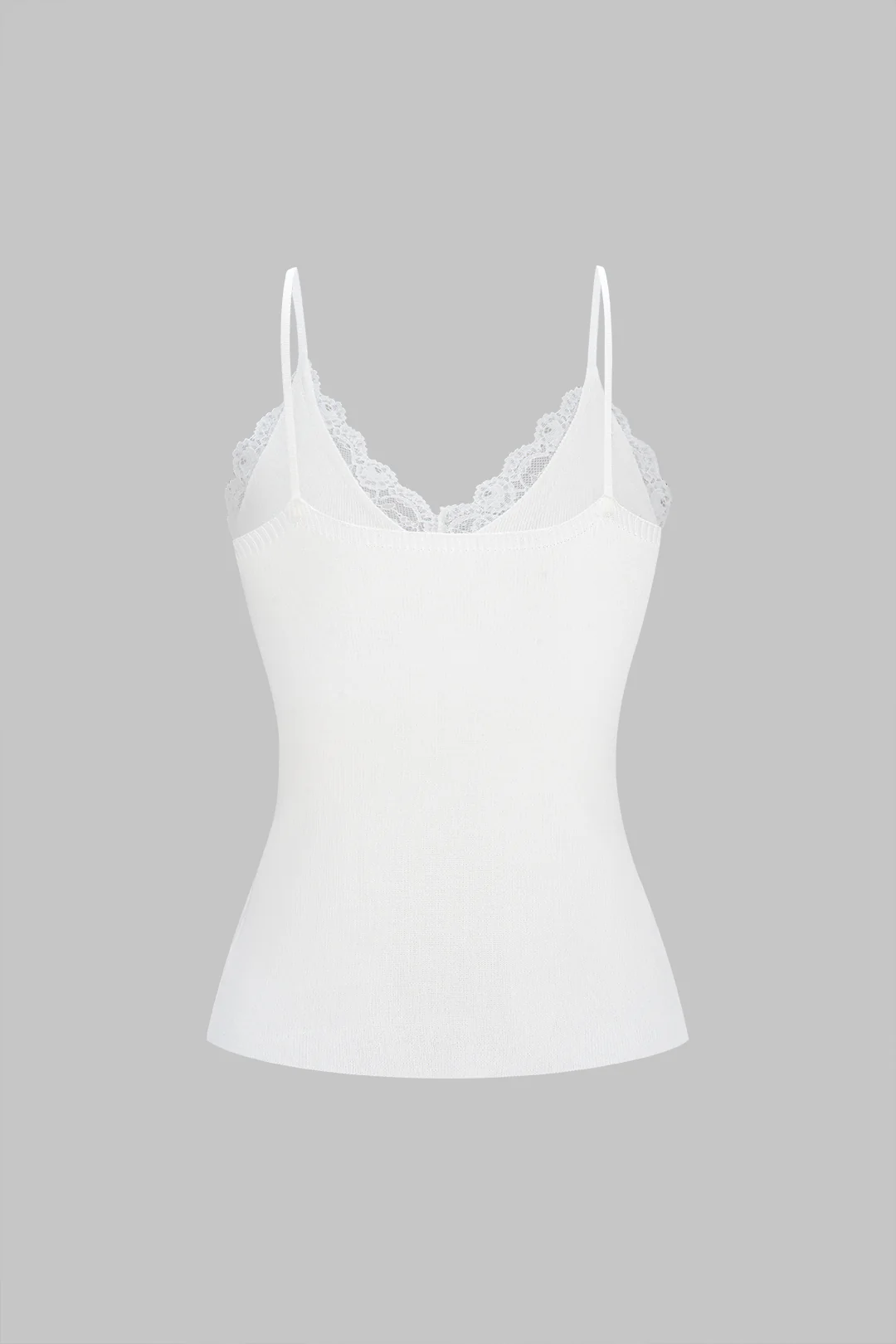 Knit Patchwork Lace Trim V-Neck Cami Top - Flockneti