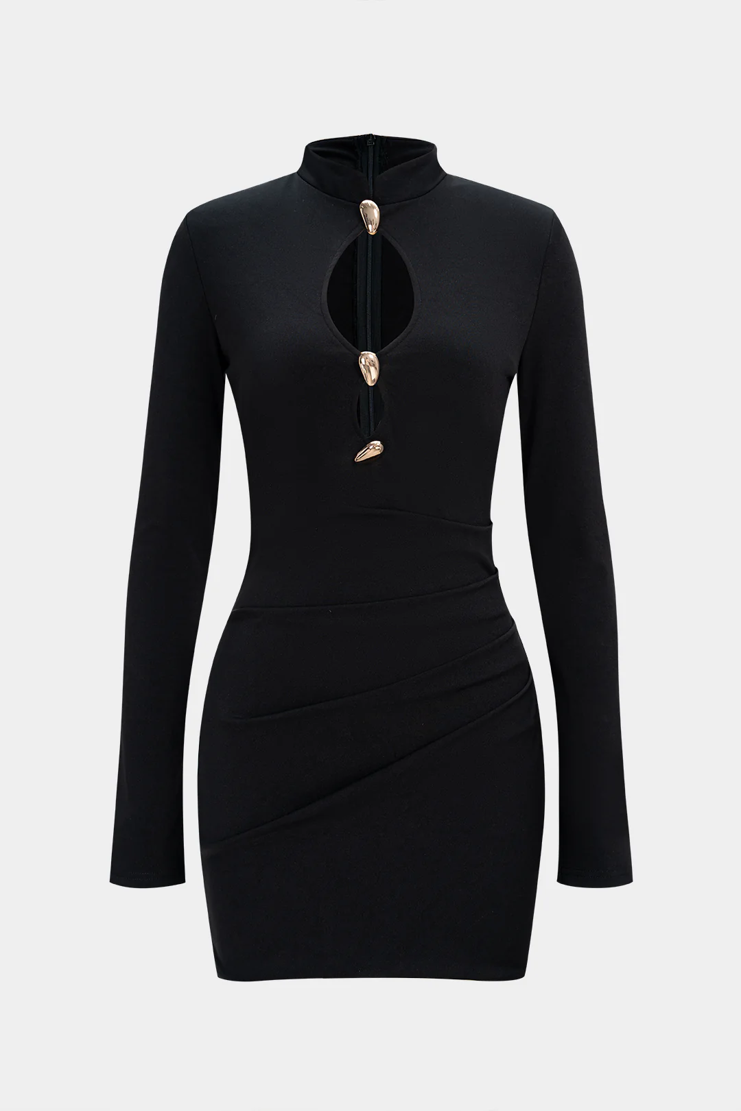 Metallic Decor Cut Out Long Sleeve Mini Dress - Flockneti