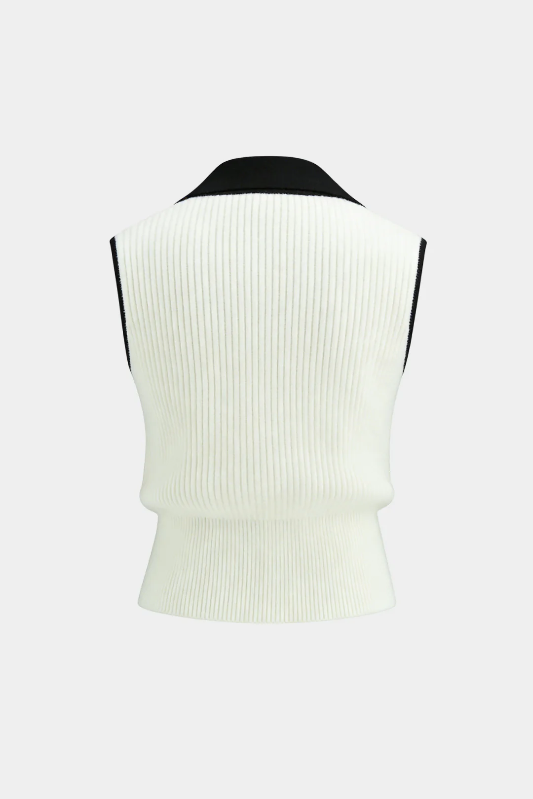 Knit Contrast Binding Lapel Metallic Buckle Tank Top - Flockneti
