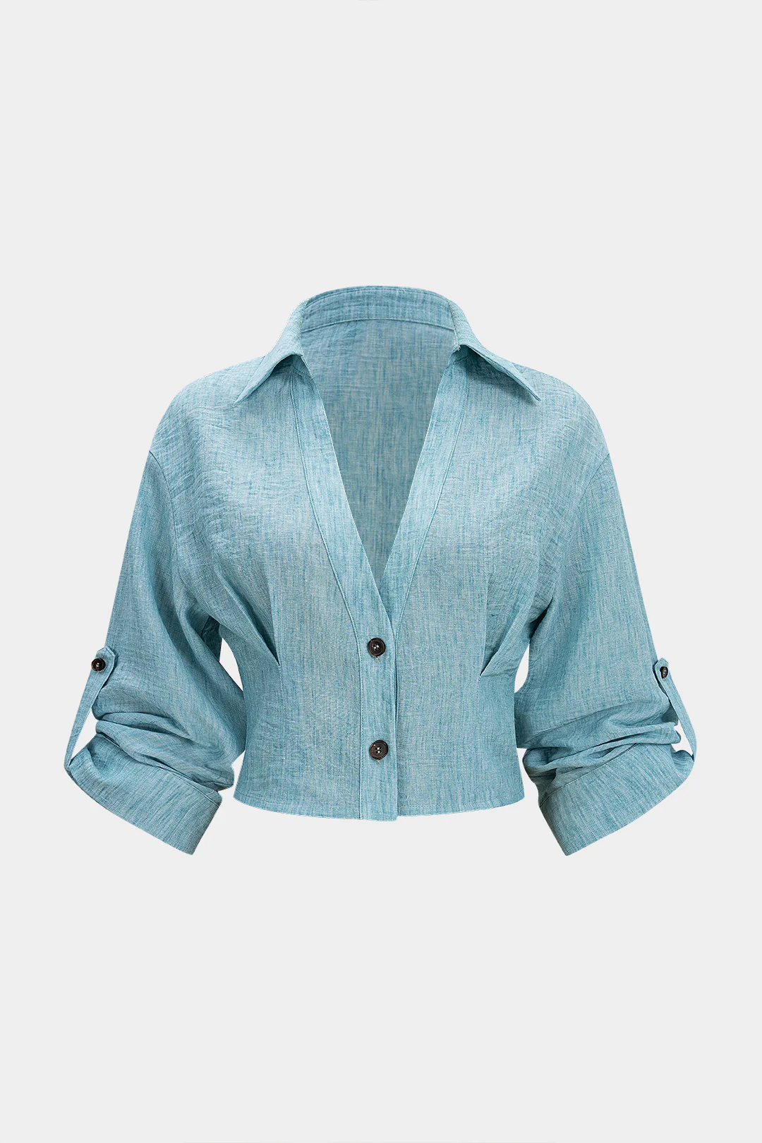 Lapel V-Neck Button Long-Sleeve Shirt - Flockneti