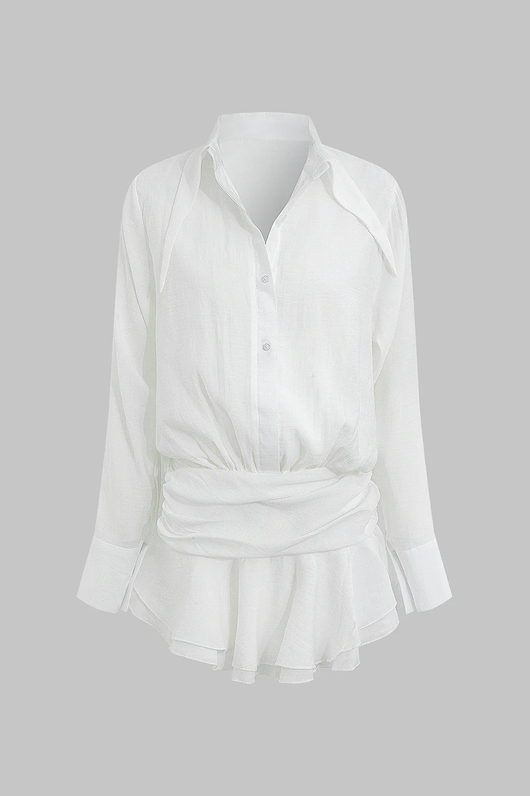 Lapel Ruched Bell Long Sleeve Mini Dress - Flockneti