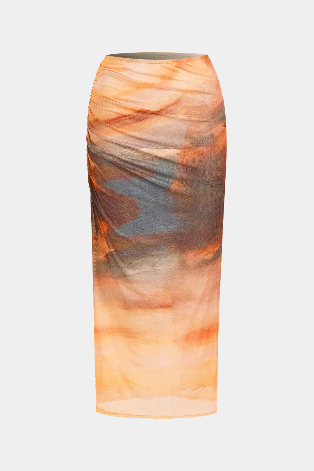 Ombre Print Mesh Ruched Skirt - Flockneti