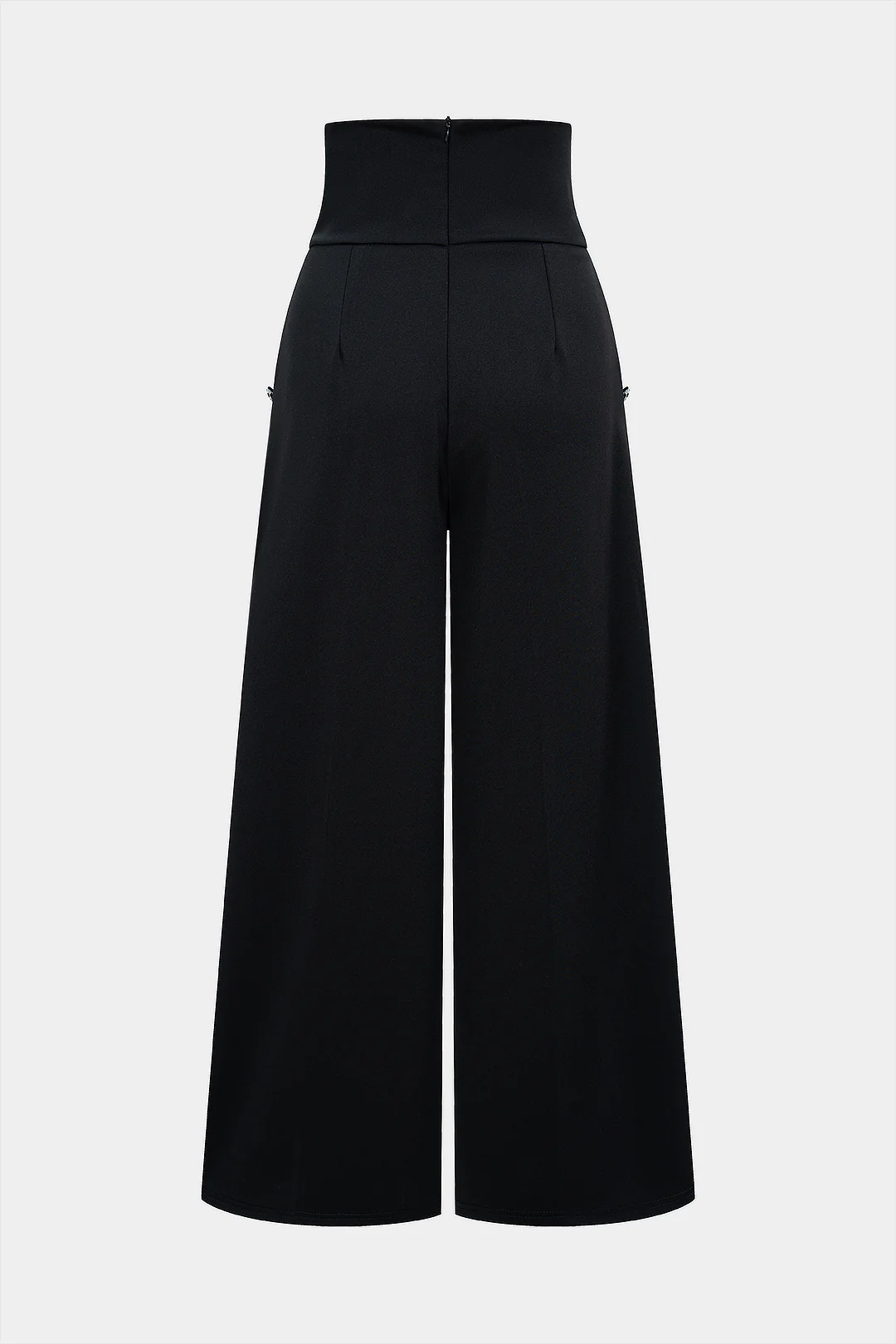 Solid Button High Waist Wide Leg Pants - Flockneti