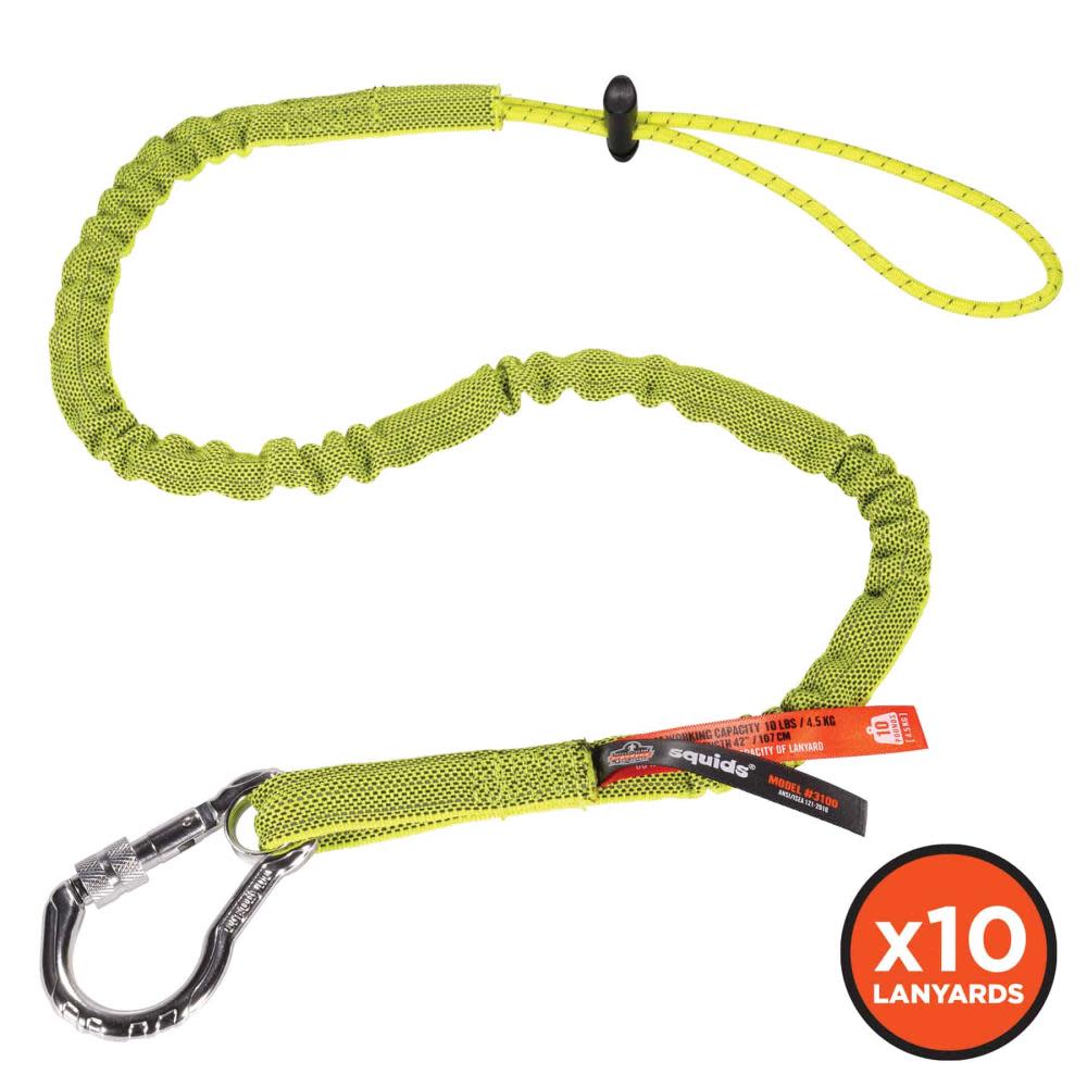 Ergodyne 3100 Standard Lime Single Carabiner Tool Lanyard 10pk - Flockneti
