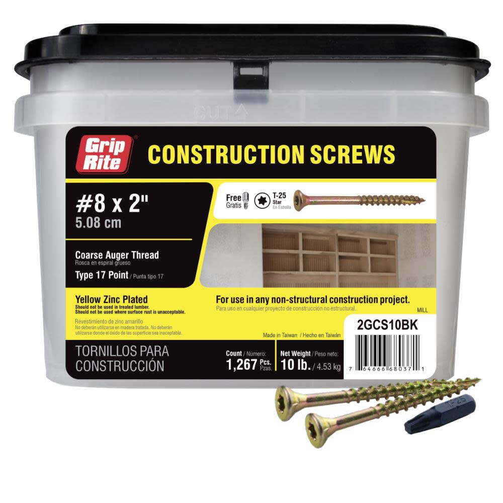 Grip Rite 10-Lb #8 x 2-in Bugle-Head Yellow Zinc Type 17 Star-Drive Interior Wood Screw - Flockneti