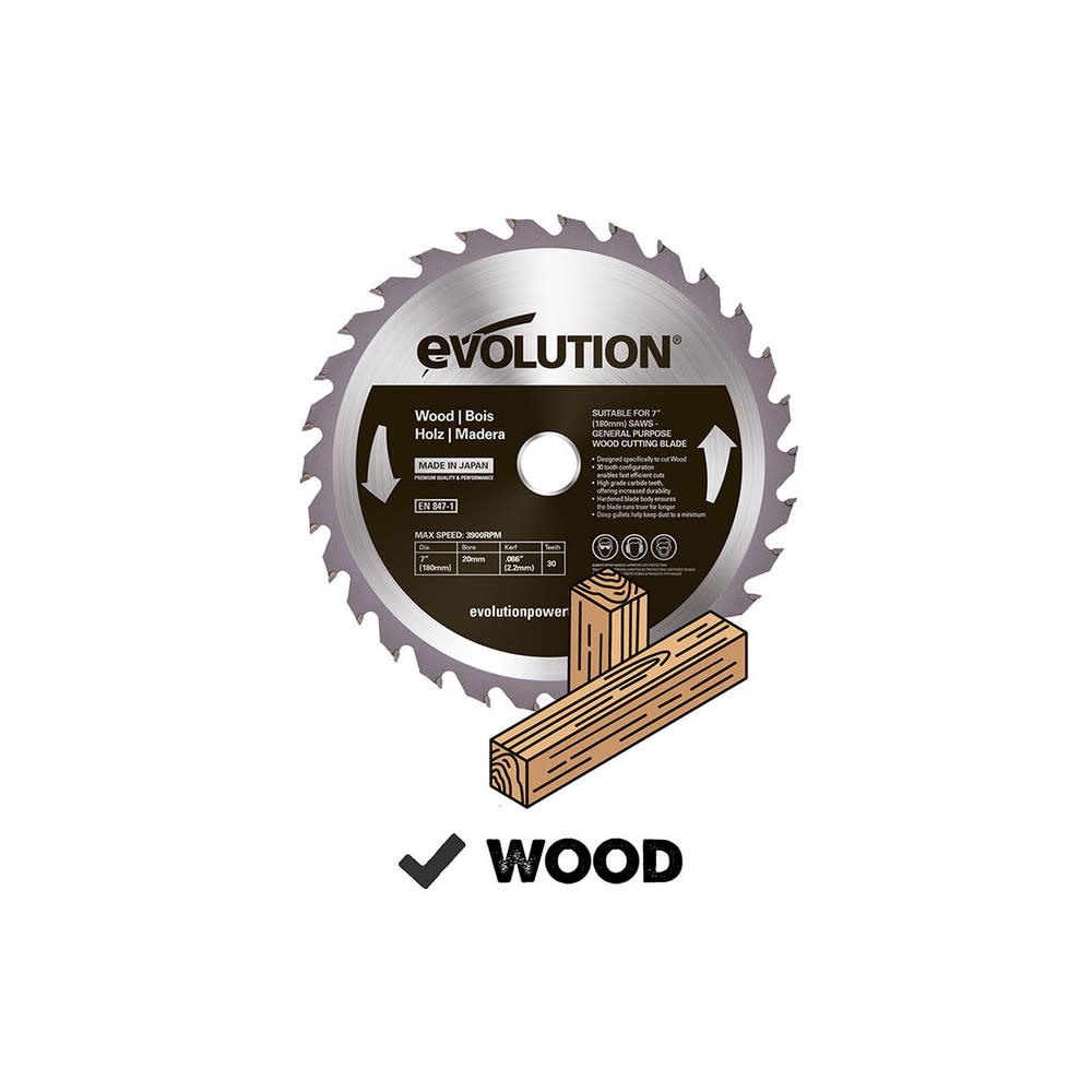 Evolution Power Tools 7″ x 30T Wood Cutting Circular Saw Blade - Flockneti