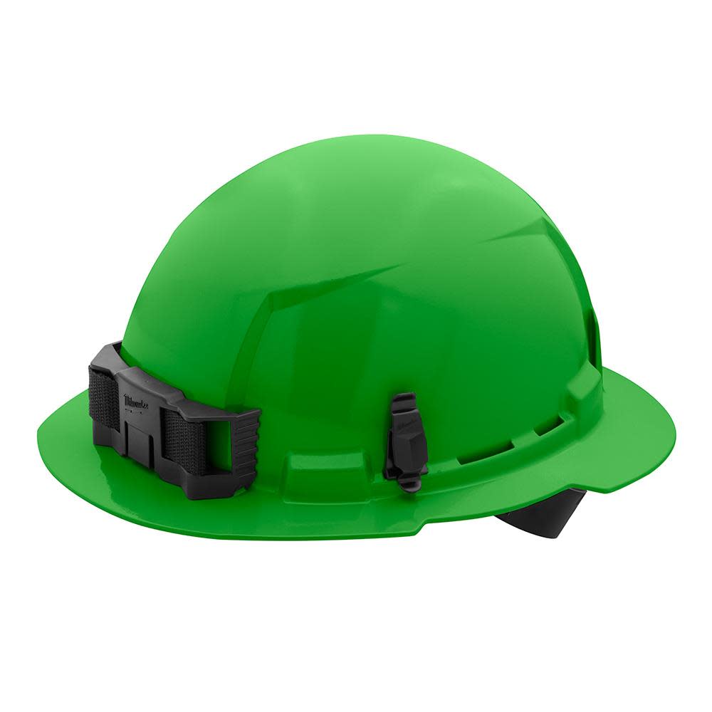 Milwaukee Green Full Brim Hard Hat with 4pt Ratcheting Suspension Type 1 Class E - Flockneti