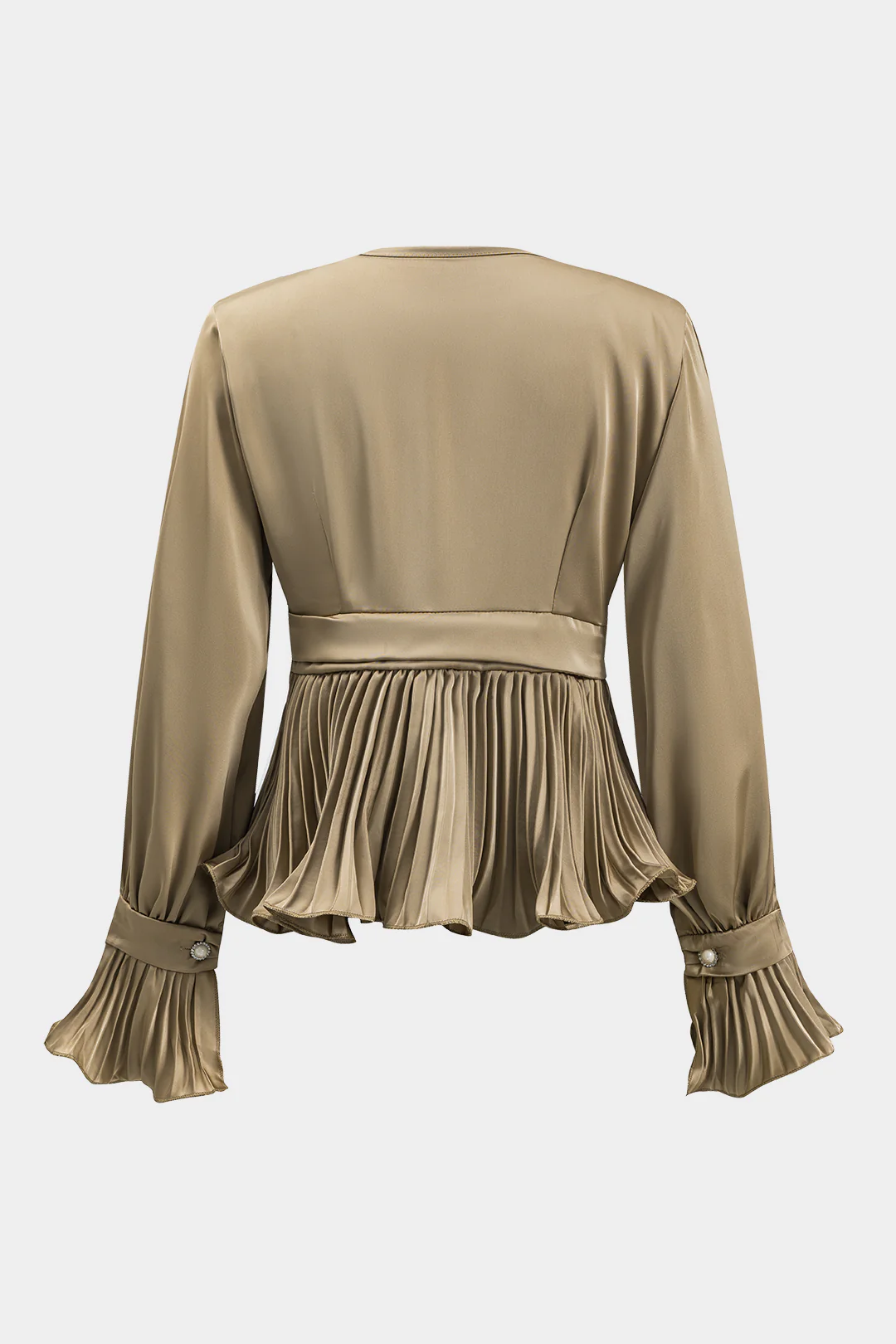 Satin Ruffle Ruched Button Long-Sleeve Shirt - Flockneti