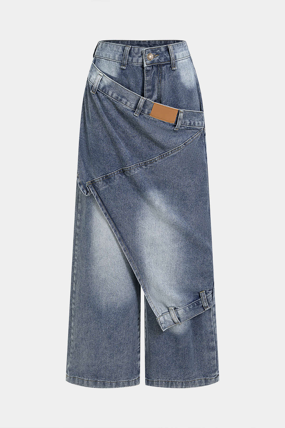 Denim Asymmetrical Wide Leg Jeans - Flockneti