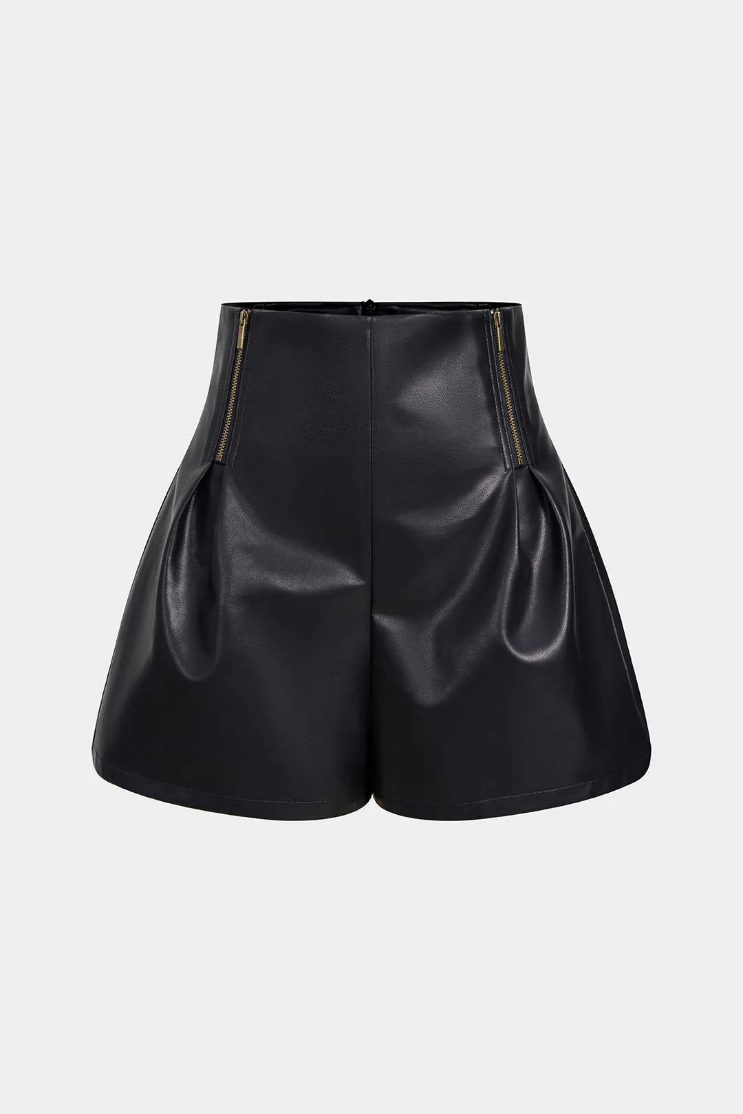 Faux Leather Ruched Zipper Shorts - Flockneti