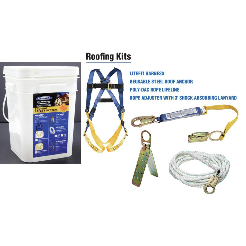 Werner Roofing Kit 30ft Deluxe Tongue Buckle Harness Duffel Bag - Flockneti