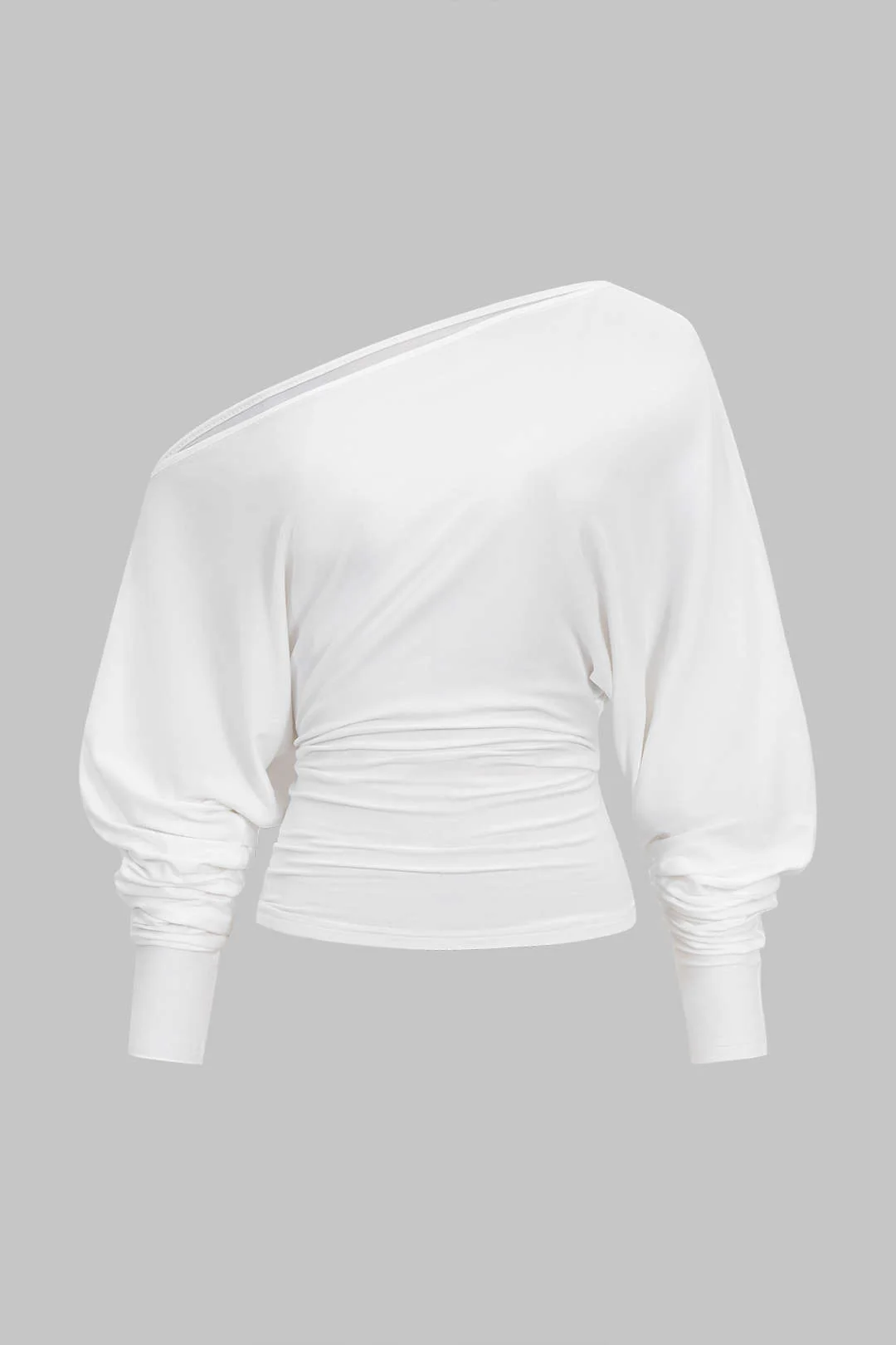 Cut Out One Shoulder Ruched Long Sleeve T-Shirt - Flockneti