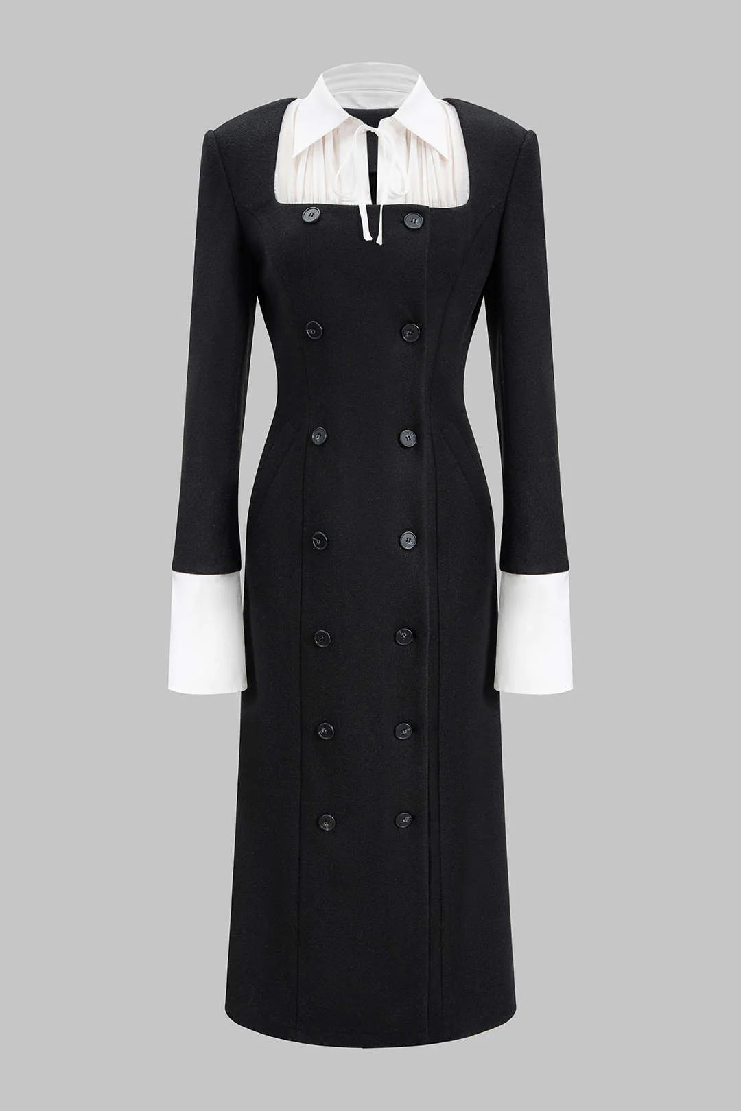 Patchwork Double Breasted Long Sleeve Maxi Dress - Flockneti