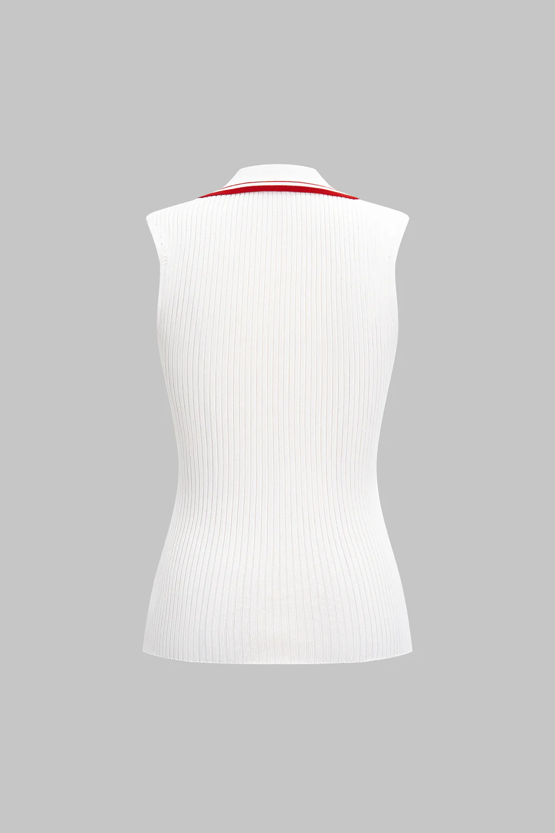 Knit Contrast Binding Polo Collar Ribbed Tank Top - Flockneti