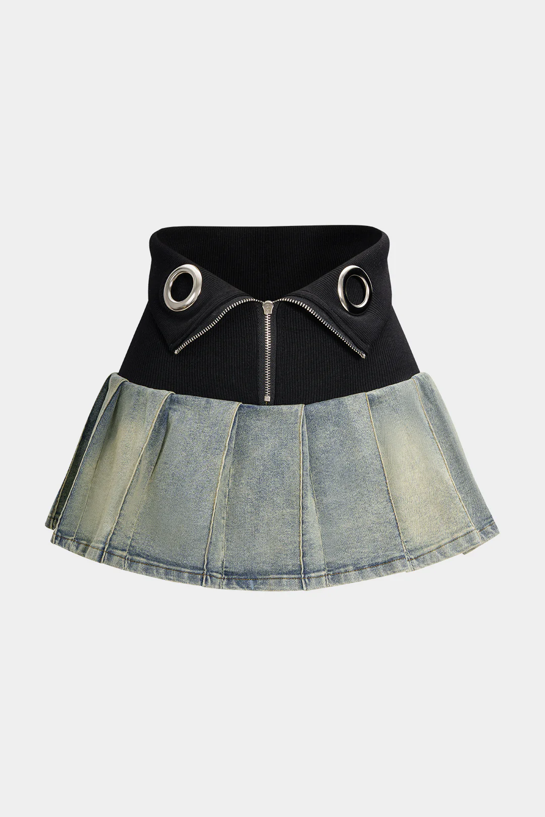 Denim Patchwork Zipper Mini Skirt - Flockneti