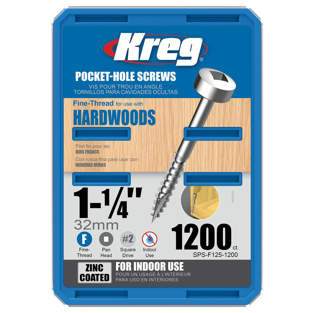 Kreg 1-1/4″ #6 Fine Pan-Head Zinc Pocket Screw – 1200ct - Flockneti