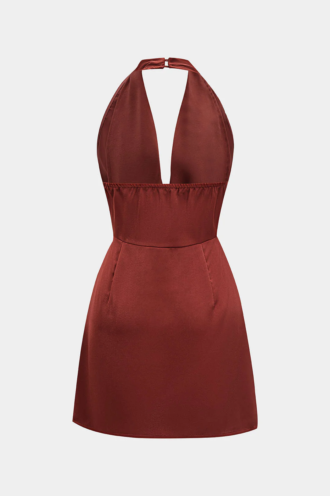 Satin Halter Neck Ruched Backeless Sleeveless Mini Dress - Flockneti
