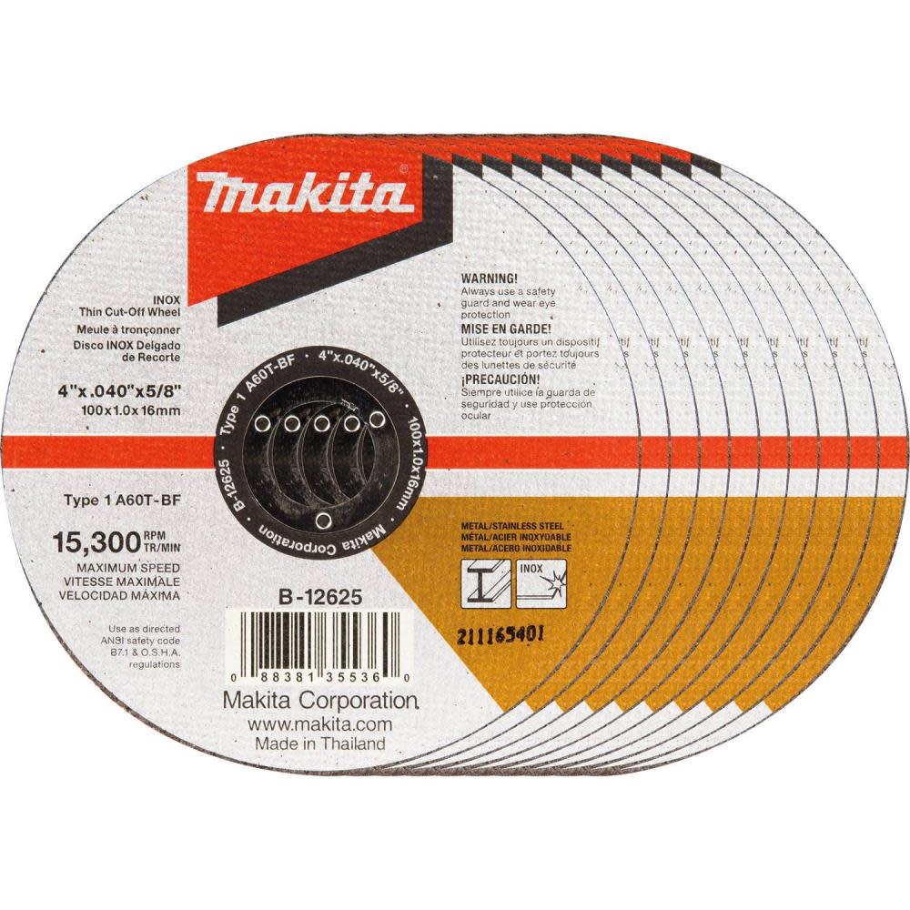 Makita 4 in. x .040 in. x 5/8 in. Thin INOX Cut-Off Wheel (10-Pack) - Flockneti