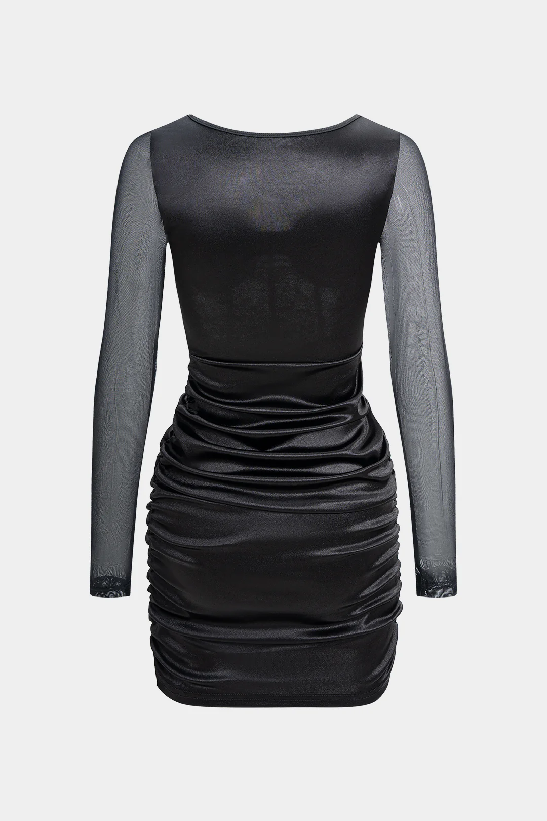 Mesh Patchwork Ruched Corset Long Sleeve Mini Dress - Flockneti