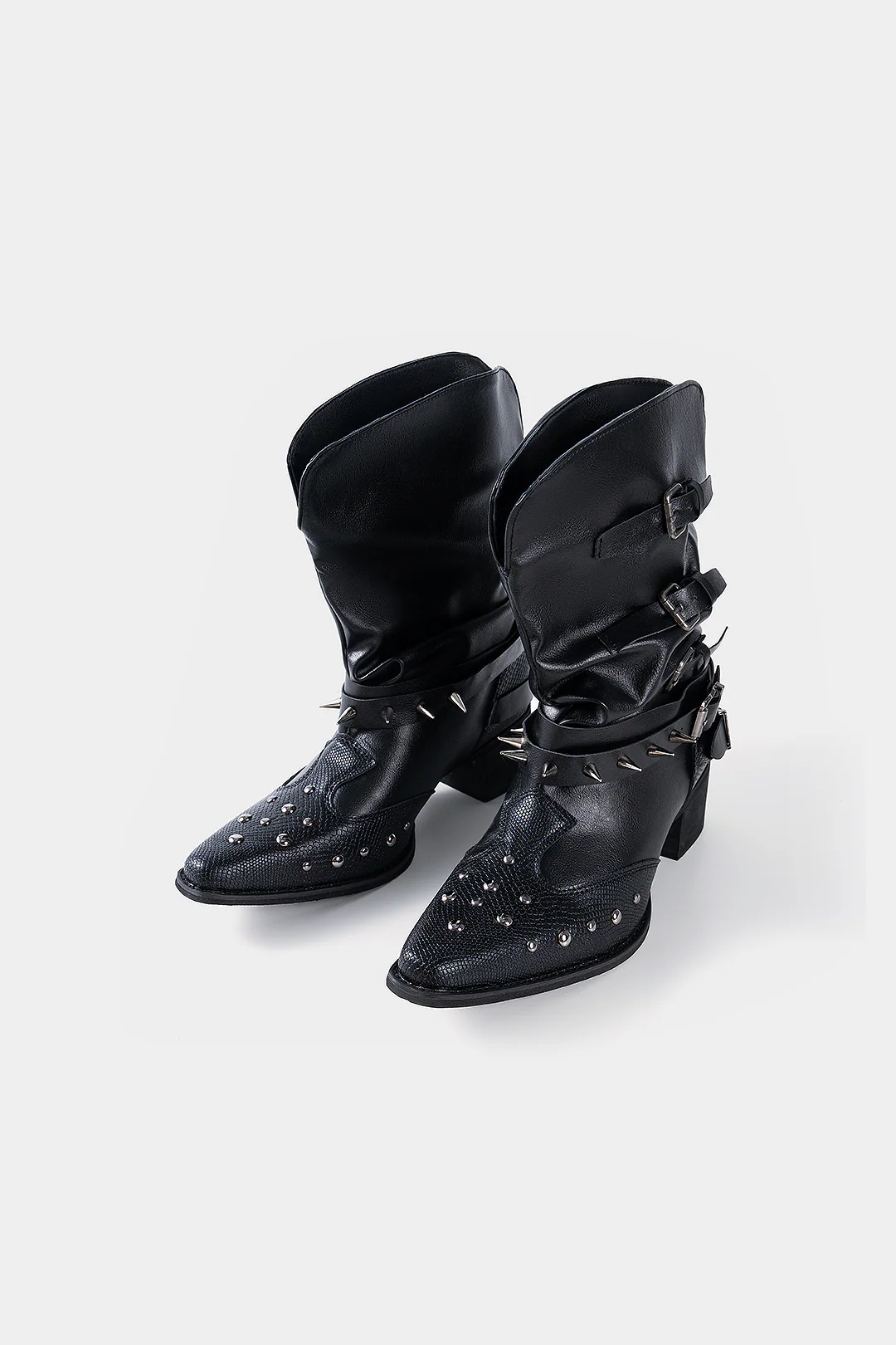 Studded Pointed Ankle Boots - Flockneti
