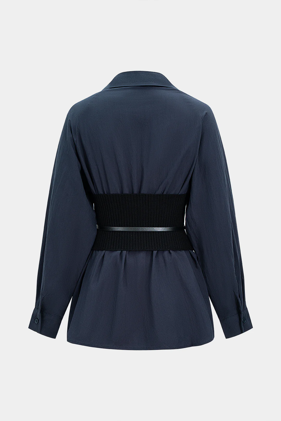 Patchwork Belted Long-Sleeve Shirt - Flockneti