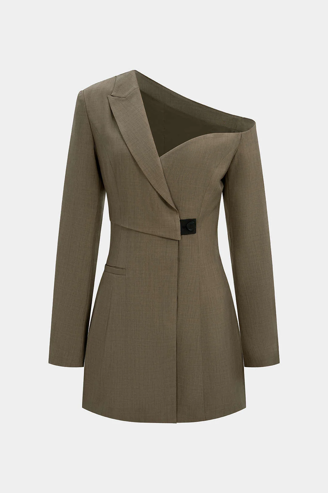 Notched Lapel Asymmetrical Long Sleeve Mini Dress - Flockneti