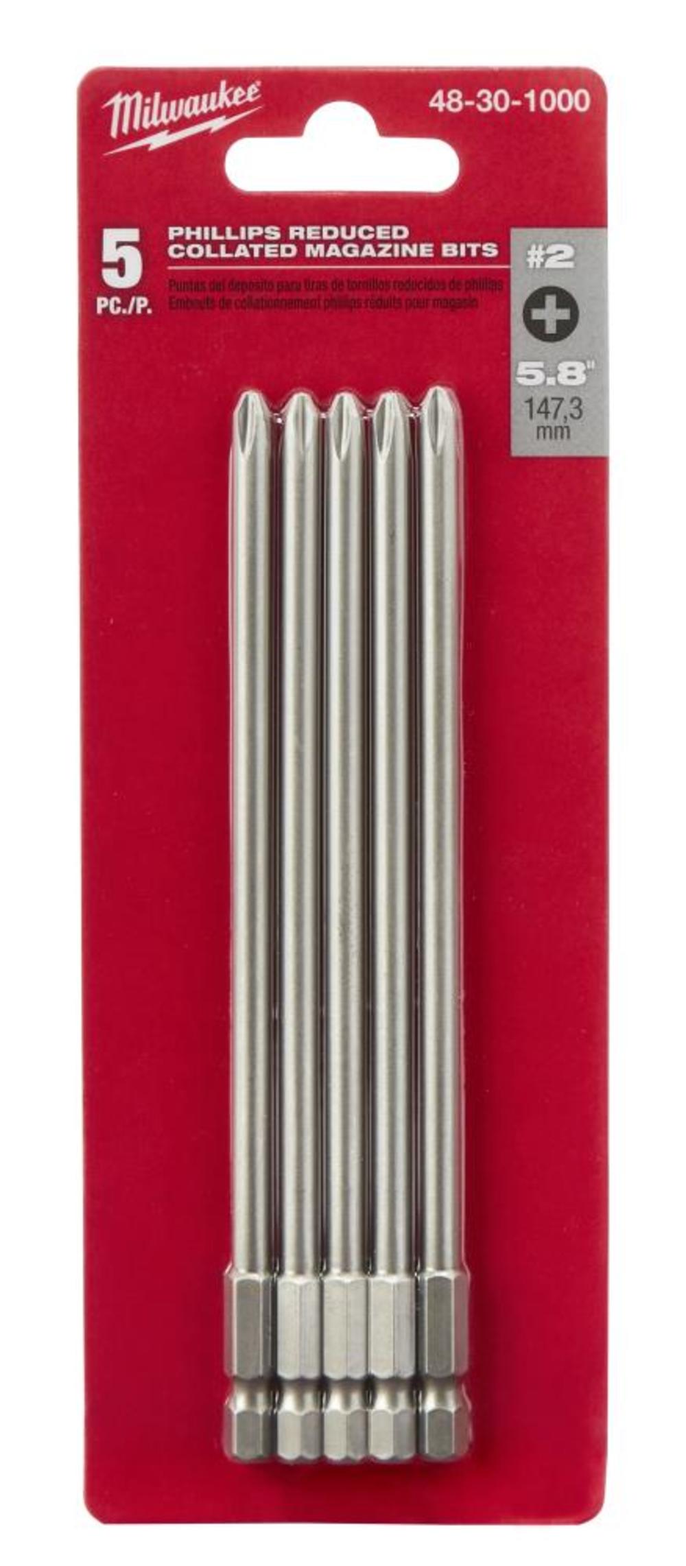 Milwaukee 5-Piece Phillips Reduced Collated Magazine Bits - Flockneti
