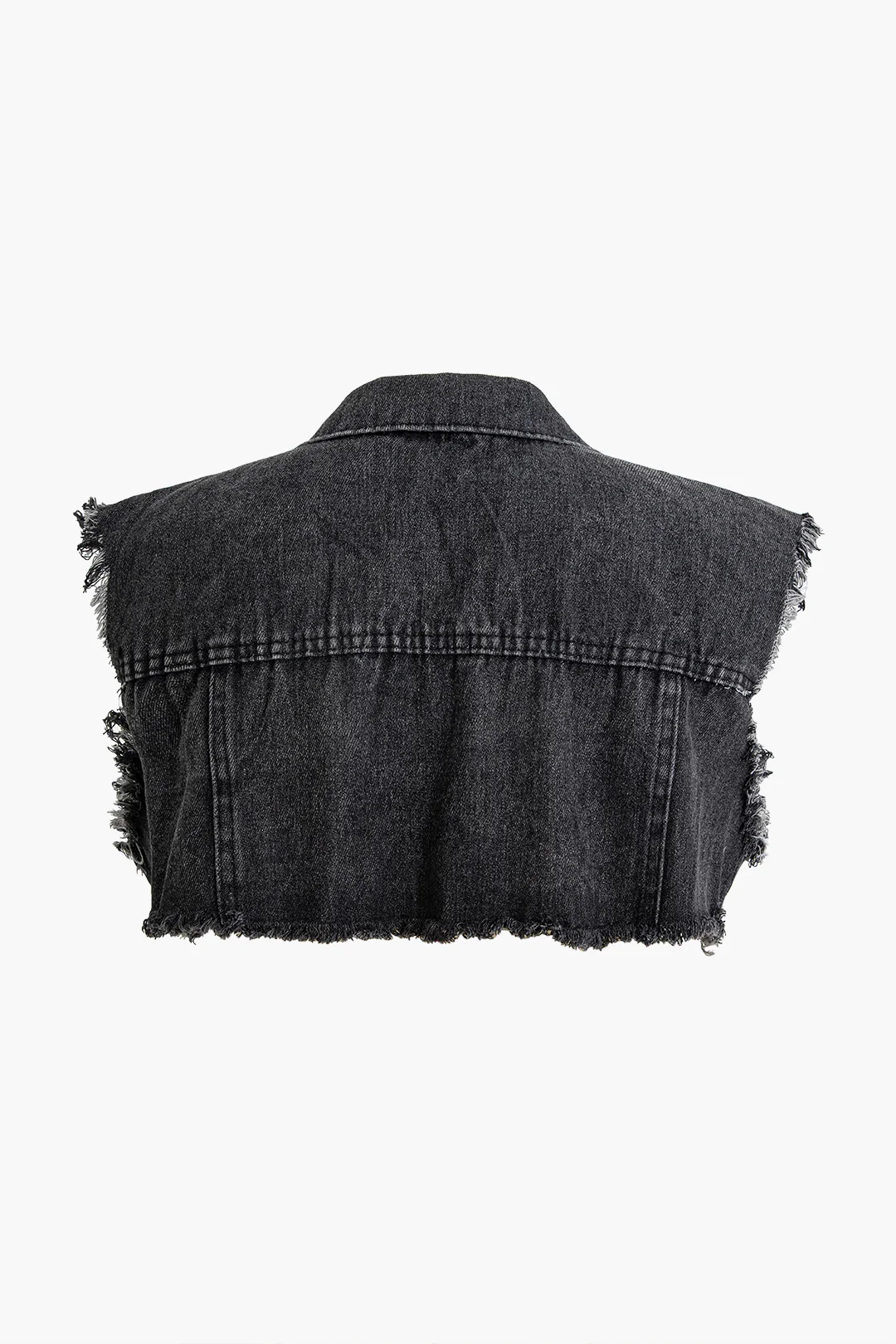Denim Fringe Button Fake Pocket Sleeveless Vest - Flockneti