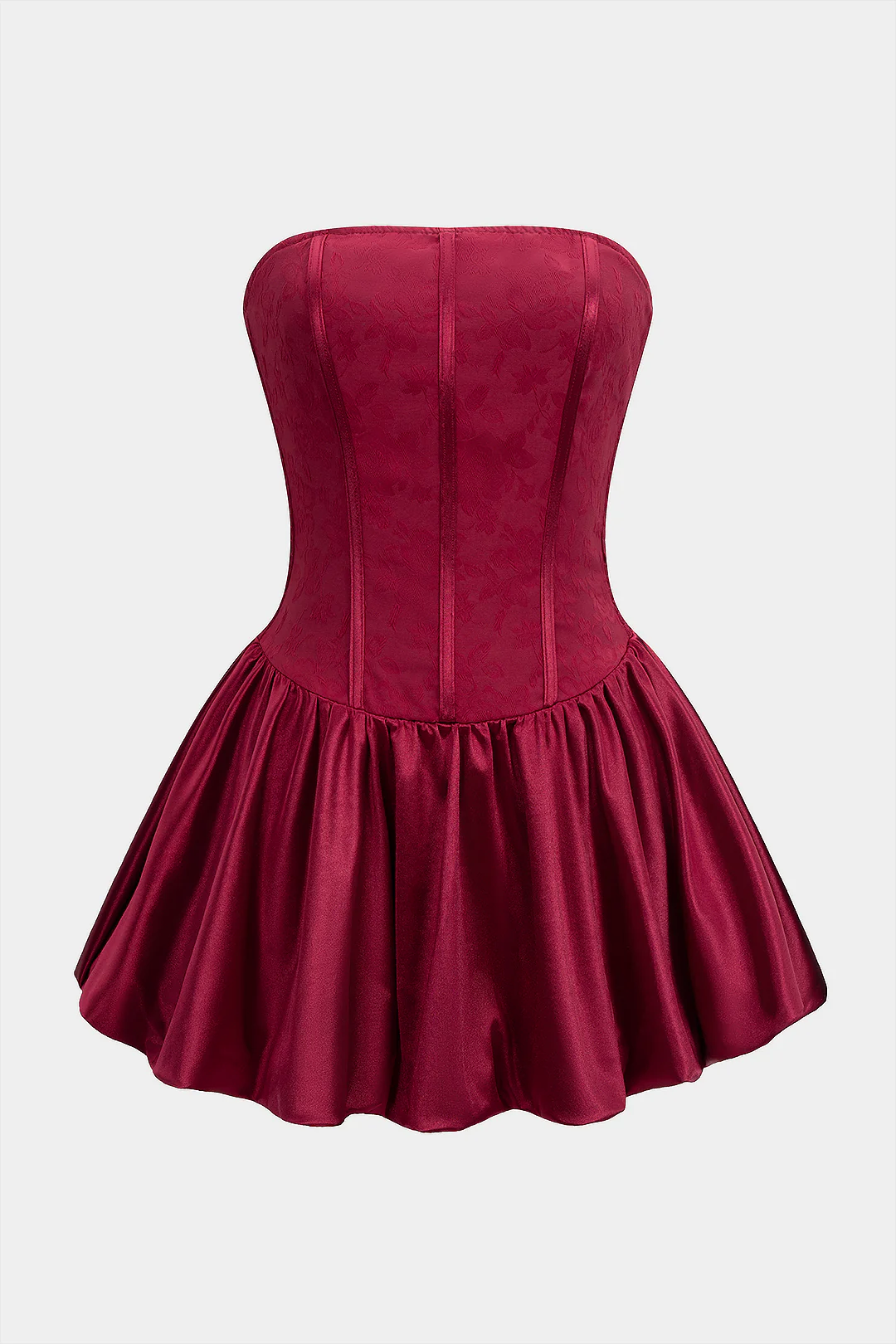 Satin Patchwork Smocked Corset Waist Ruched Strapless Sleeveless Mini Dress - Flockneti