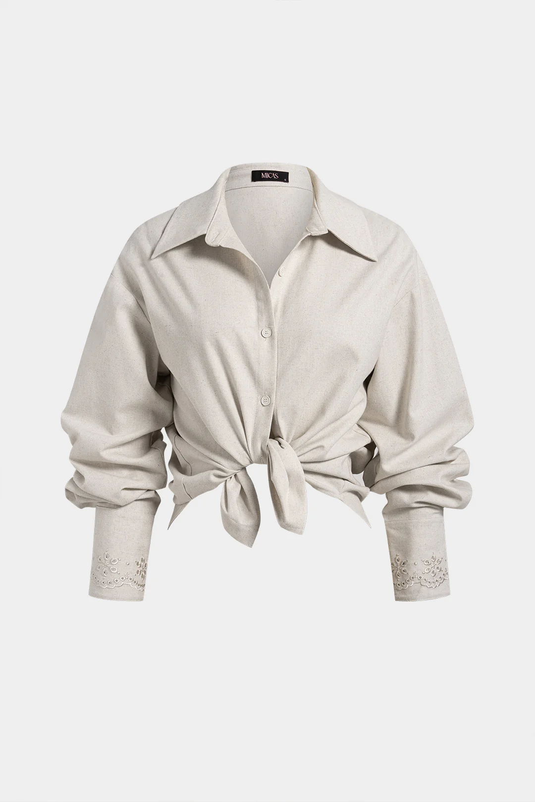 Linen Embroidery Button Long-Sleeve Shirt - Flockneti