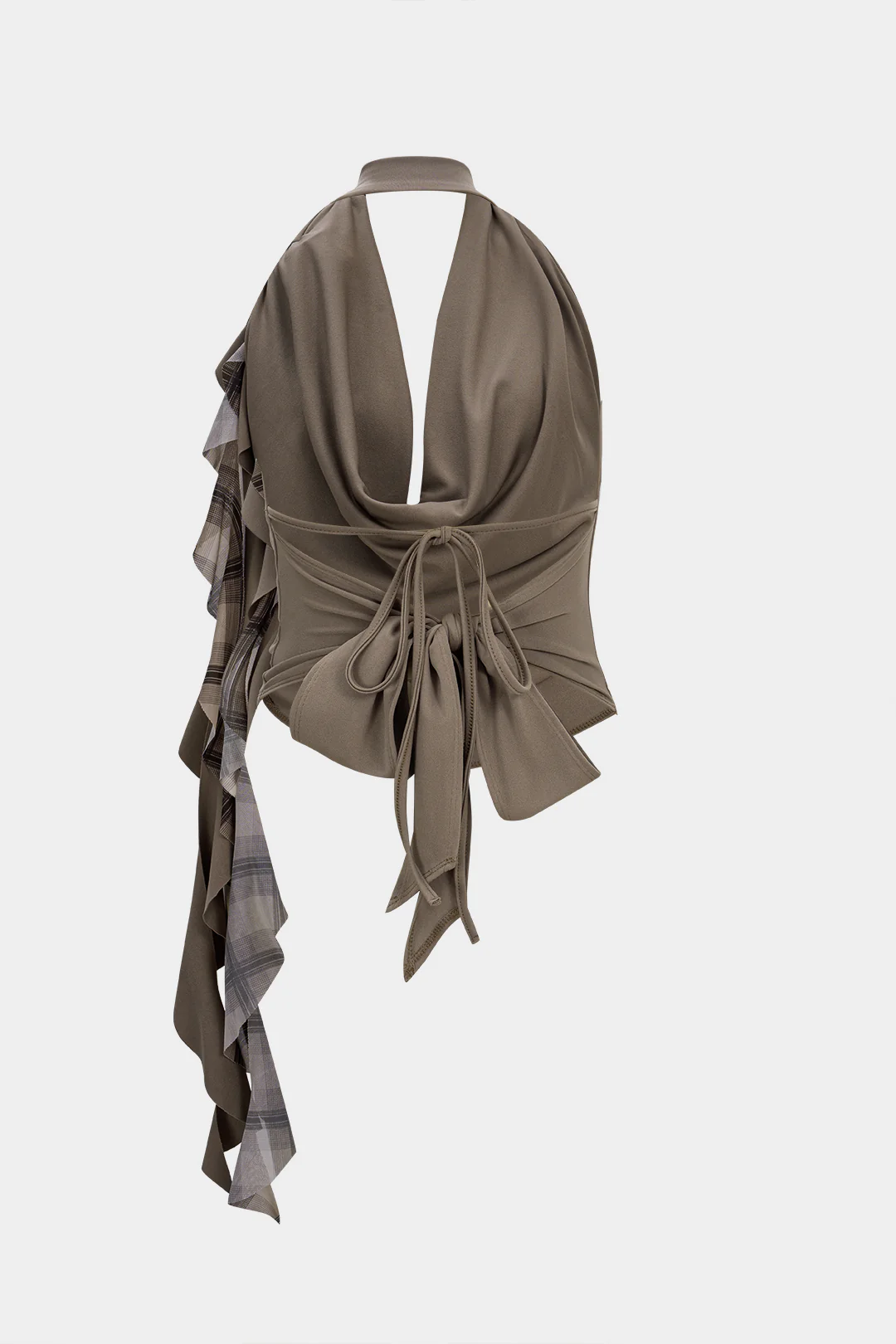 Mesh Patchwork Halter Draped Cowl Neck Strappy 3D Flower Cami Top - Flockneti