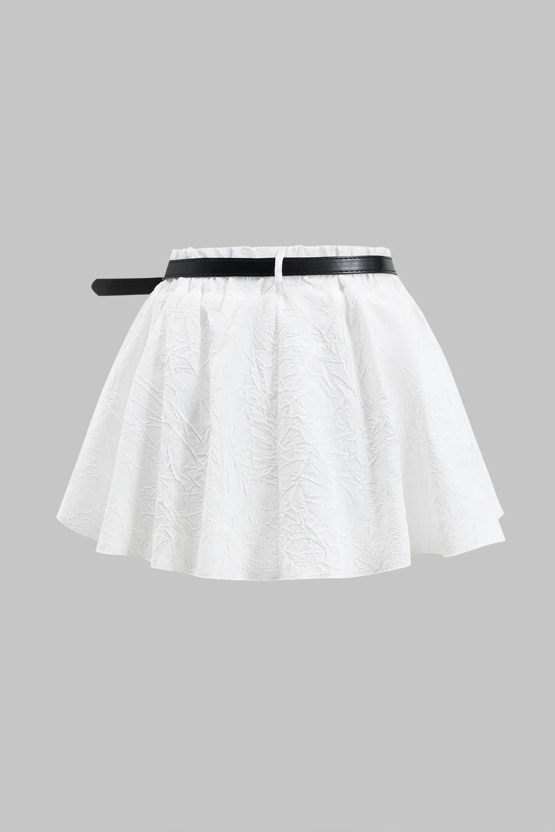 Solid Ruched Belted Skirt - Flockneti