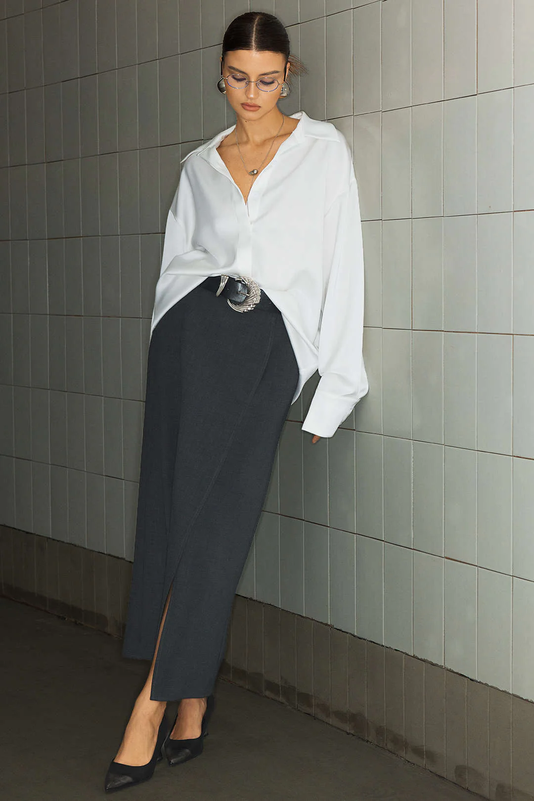Satin Ruched Long-Sleeve Shirt - Flockneti
