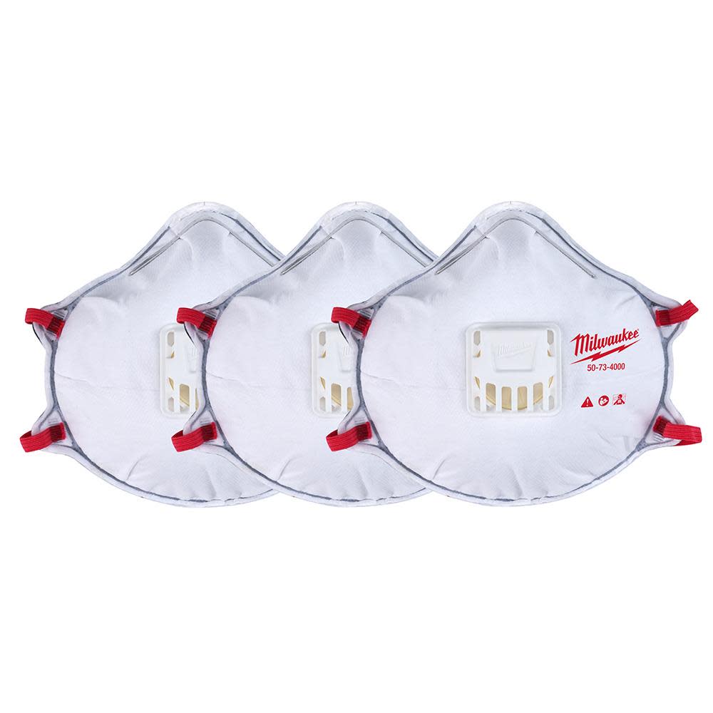 Milwaukee 3pk N95 Valved Respirator with Gasket - Flockneti