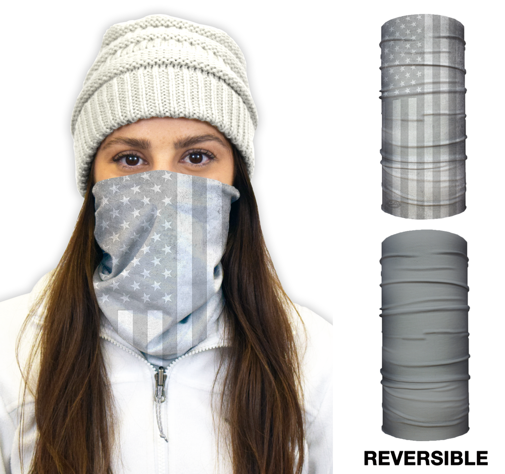 John Boy Thermal Face Guard Reversible White USA Flag and Grey Pattern - Flockneti