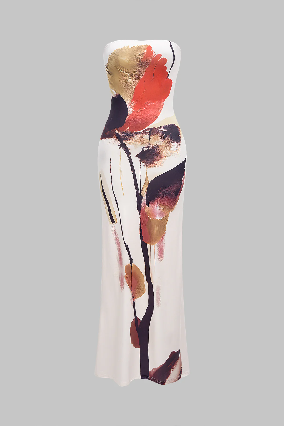 Graffiti Watercolor Floral Print Strapless Sleeveless Maxi Dress - Flockneti