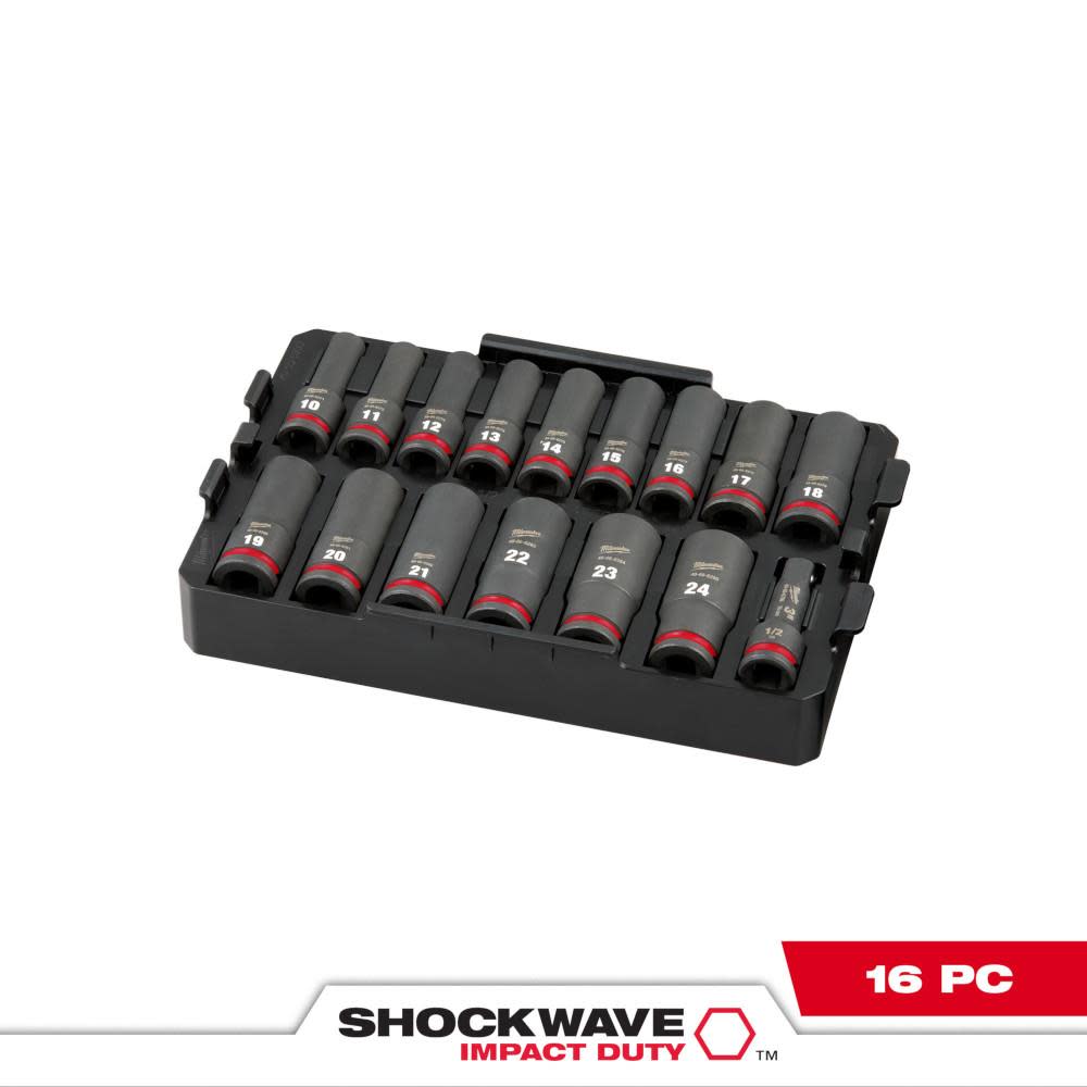 Milwaukee SHOCKWAVE Impact Duty Socket 1/2 Dr 16pc MM Tray Set - Flockneti