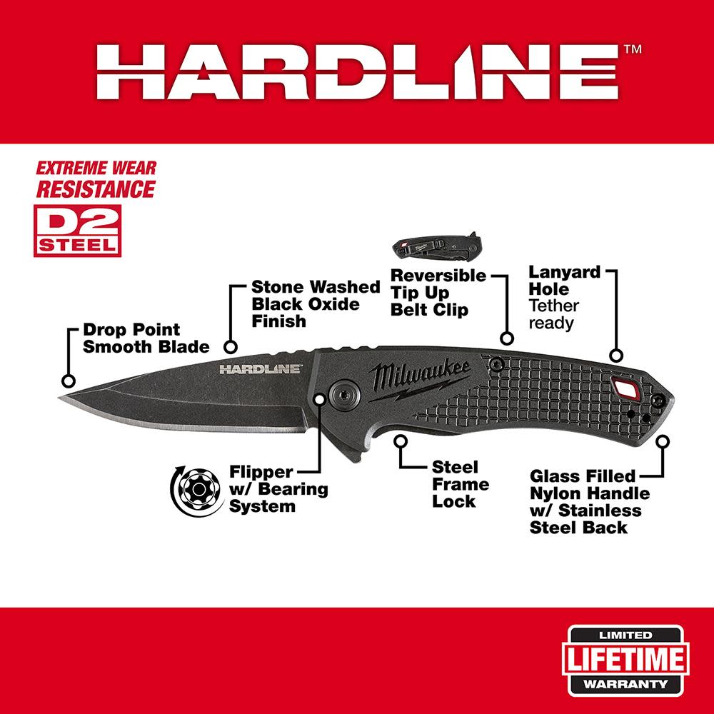 Milwaukee 2.5 in. HARDLINE Smooth Drop Point Blade Pocket Knife - Flockneti