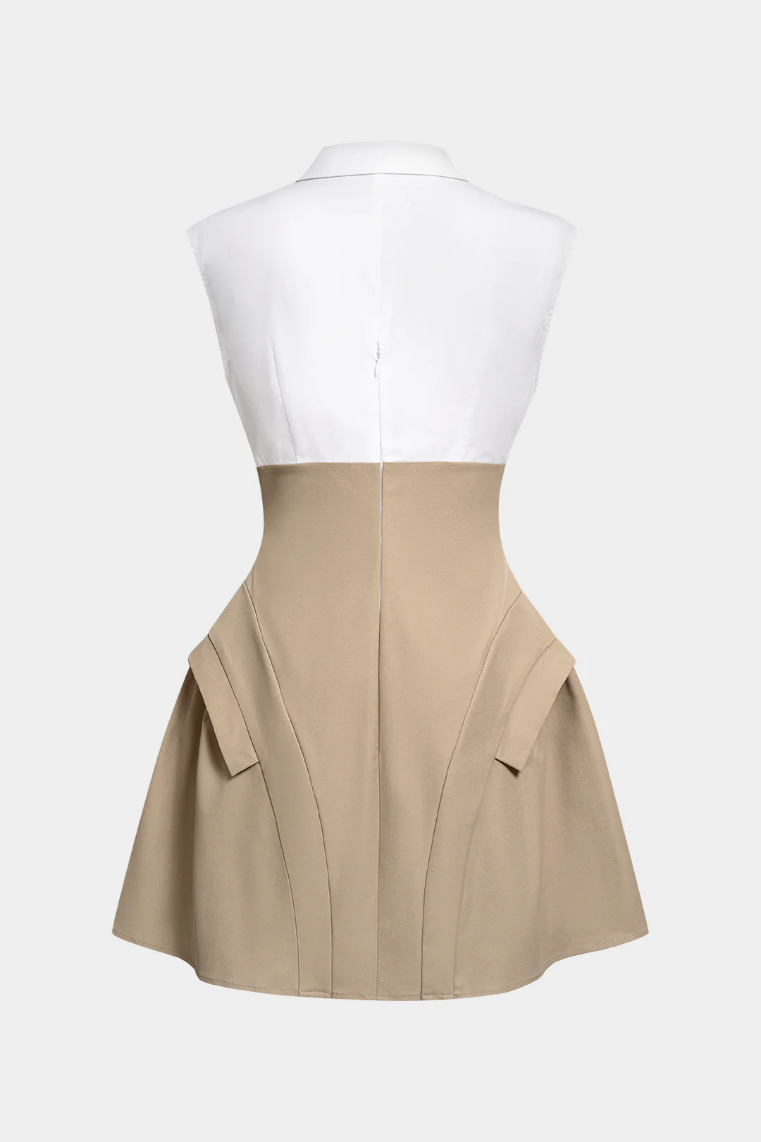 Contrast Lapel Button Sleeveless Mini Dress - Flockneti
