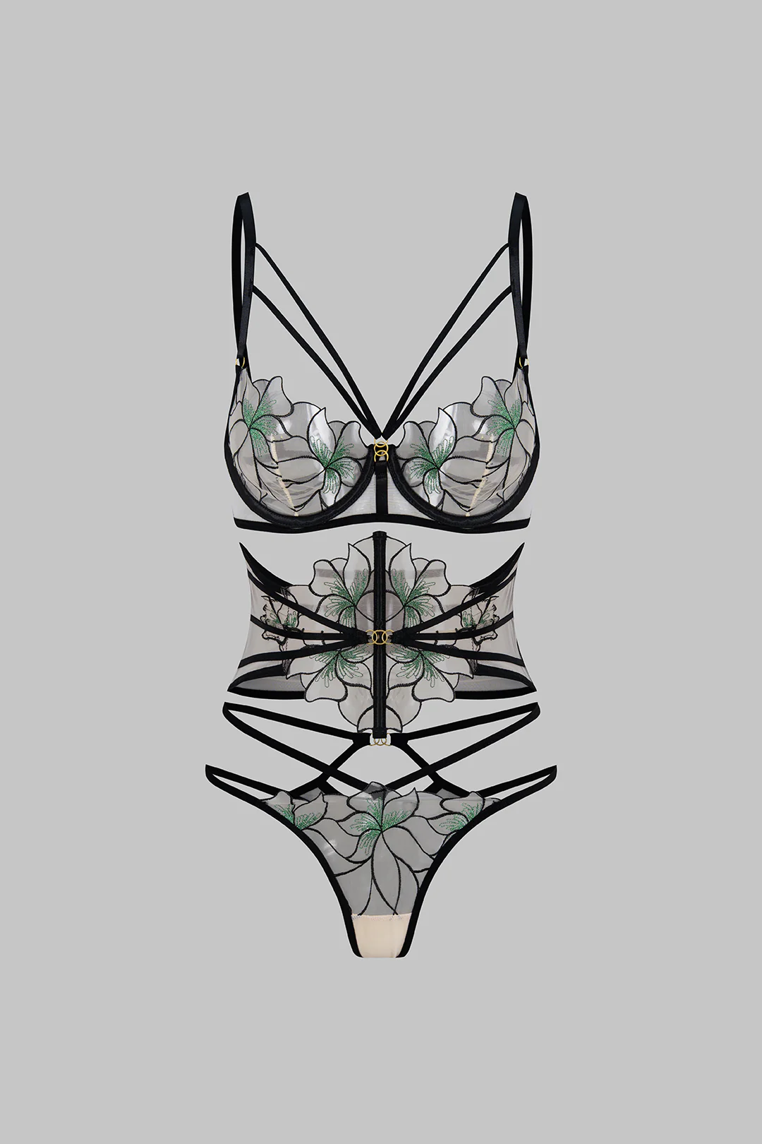 Jacquard Sheer Cut Out Two-Piece Lingerie - Flockneti
