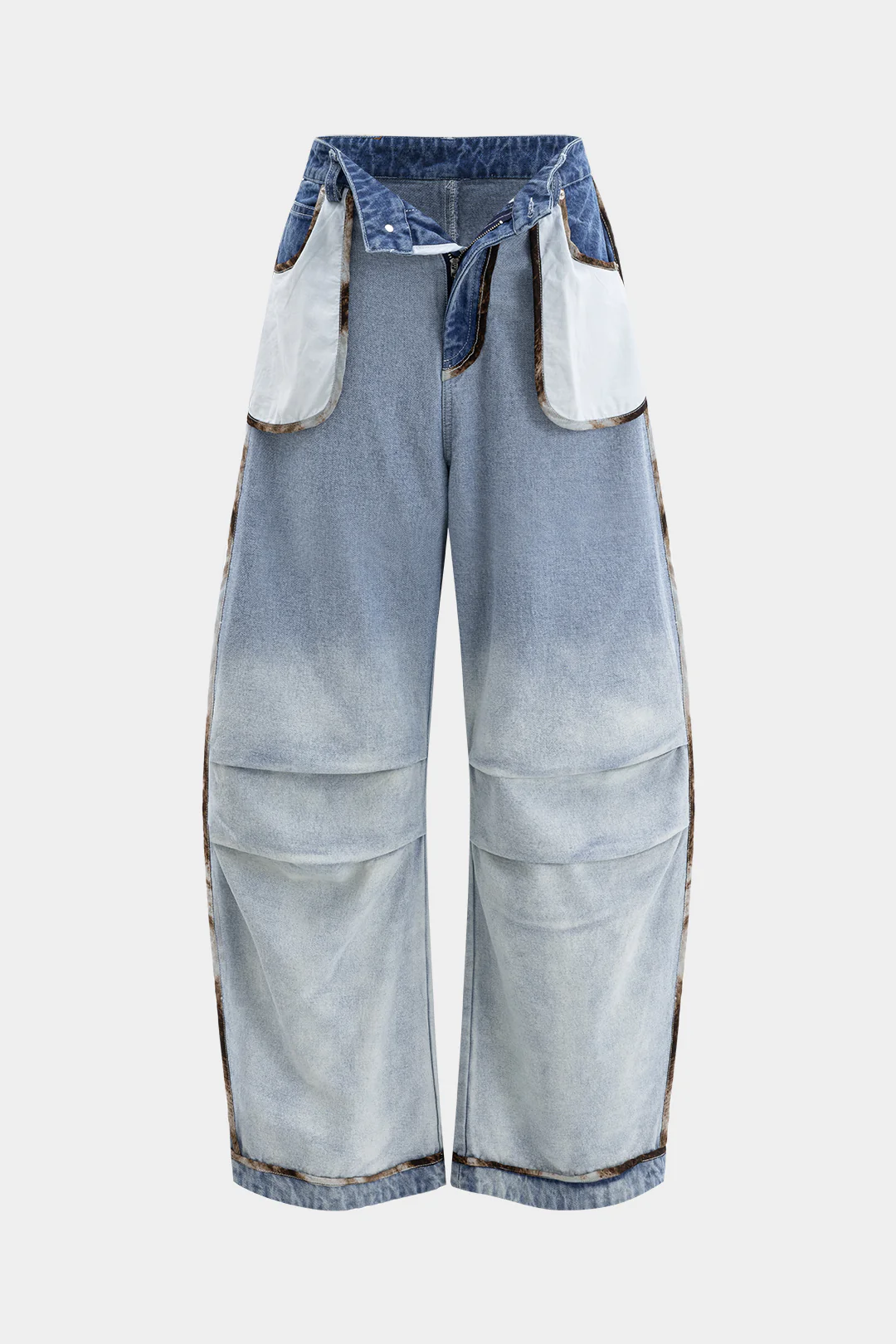 Denim Ruched Pocket Wide Leg Barrel Jeans - Flockneti