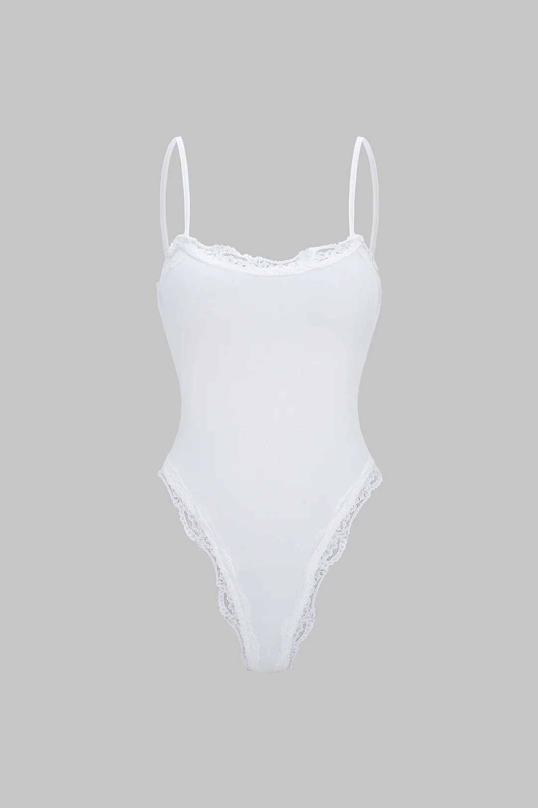 Solid Patchwork Lace Trim Bodysuit - Flockneti