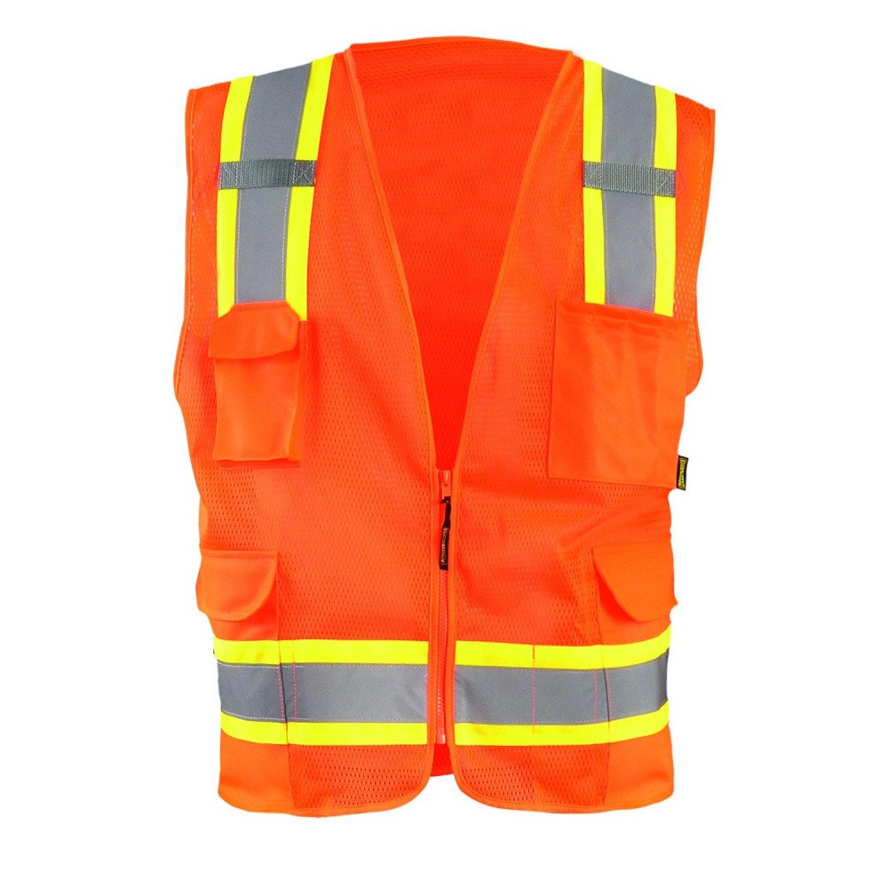 Occunomix Surveyor Safety Vest Orange Class 2 High Visibility Two-Tone Mesh Large - Flockneti