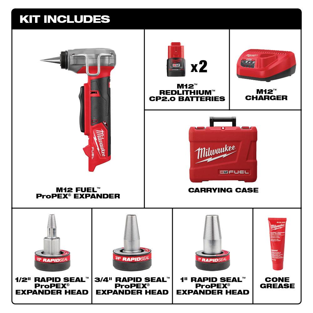 Milwaukee M12 FUEL ProPEX Expander Kit with 1/2″-1″ RAPID SEAL ProPEX Expander Heads - Flockneti
