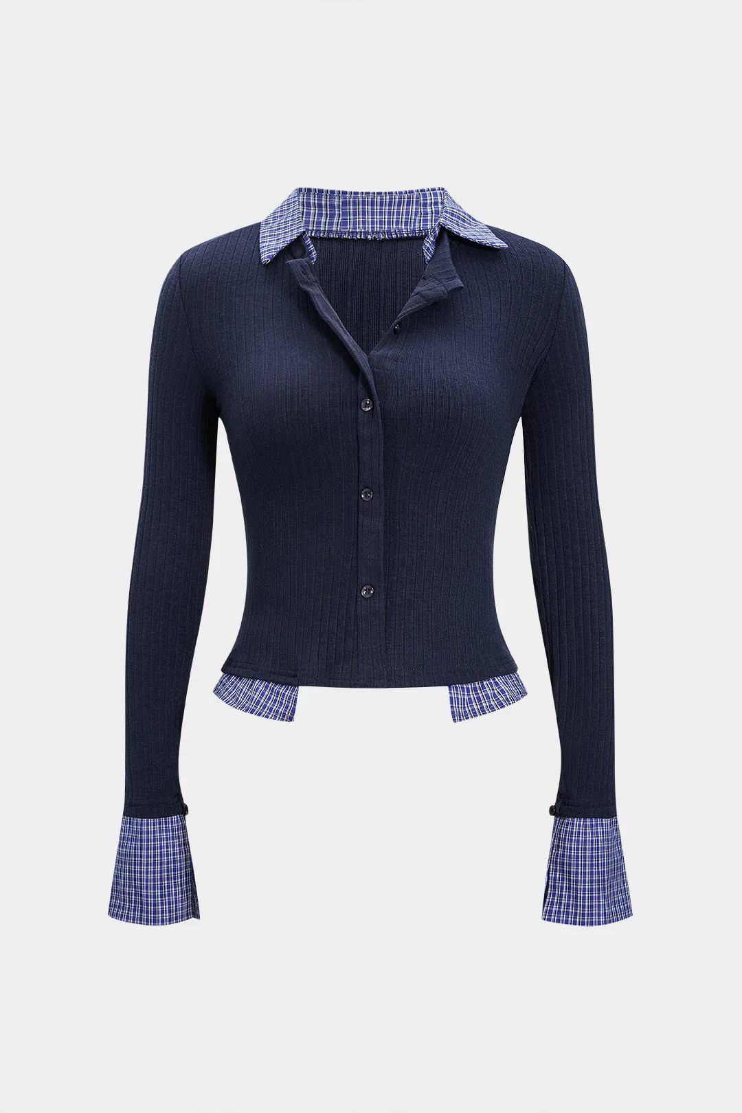 Lapel Patchwork Button Long-Sleeve Shirt - Flockneti