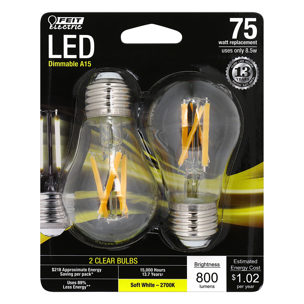 Feit Electric 75W A15 2700K Soft White Dimmable LED Bulb 2pk - Flockneti